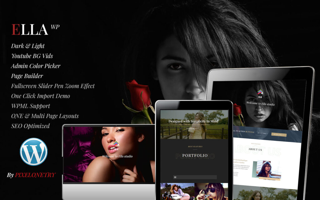 Ella One Page Parallax WordPress Theme homepage design