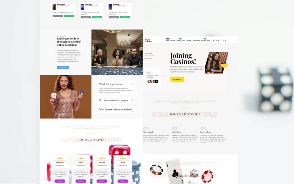 Spina casino affiliate WordPress theme homepage design