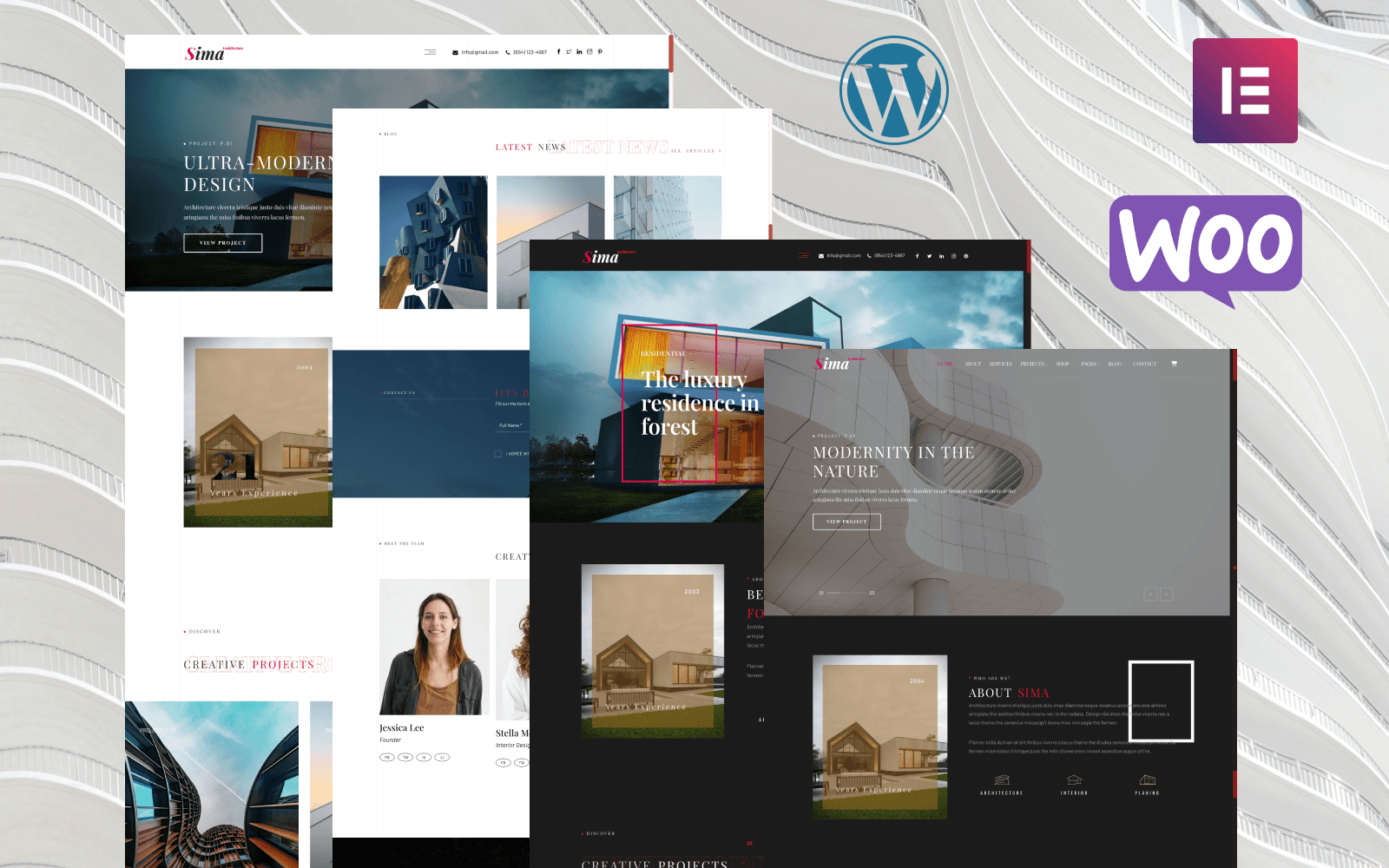 Sima architecture and interior Elementor WordPress theme homepage preview